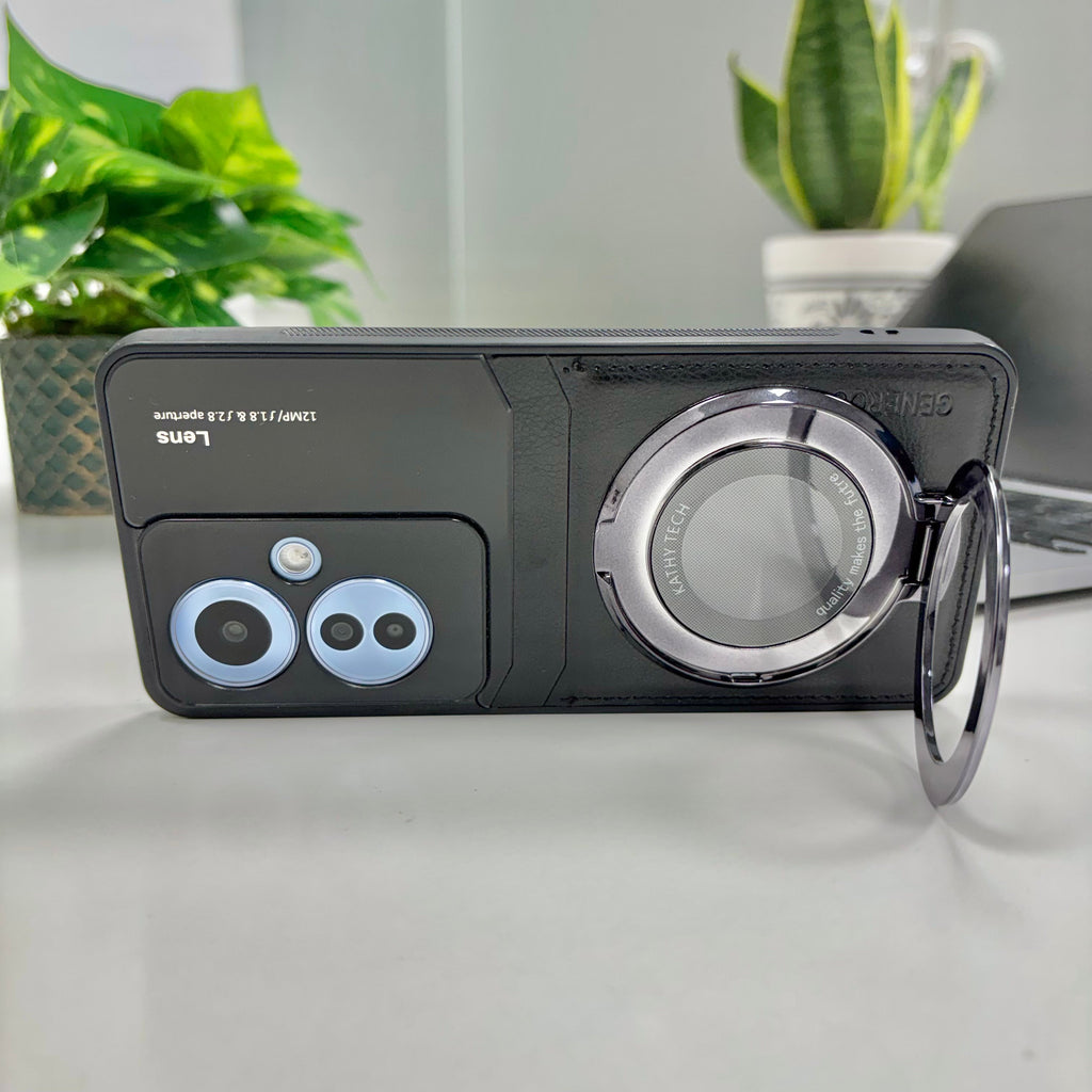 Oppo F25 Pro 5G Original Luxury Leather Lens Magnifier Ring Stand Case