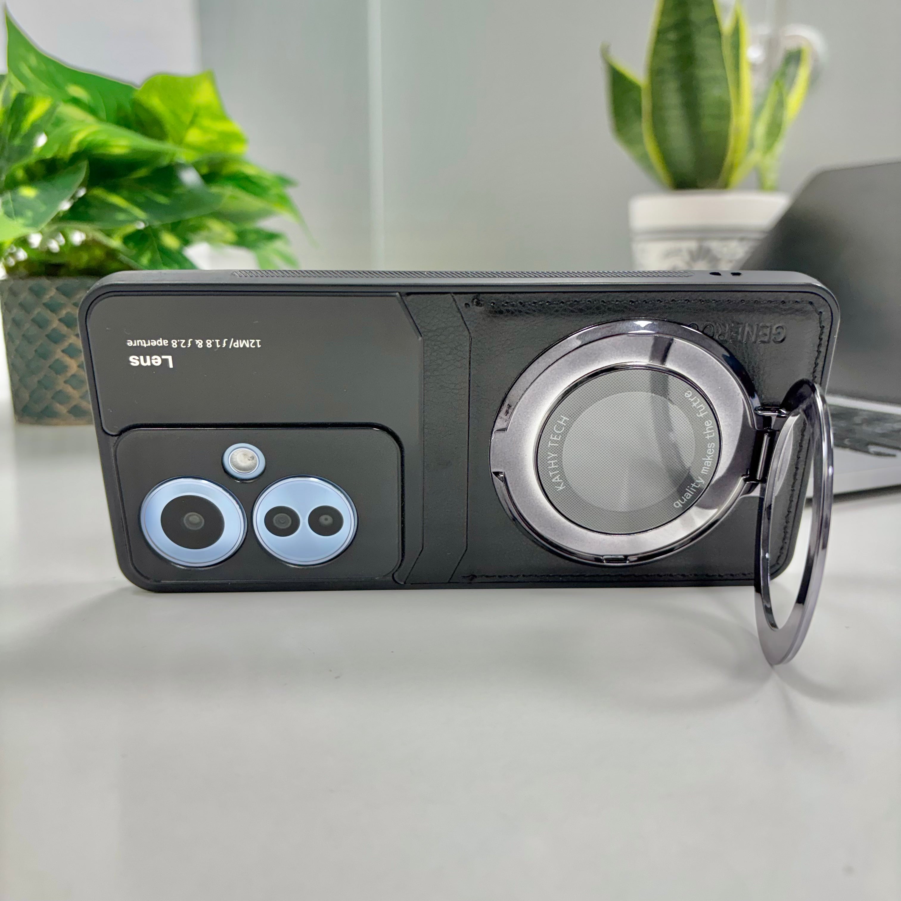 Oppo F25 Pro 5G Original Luxury Leather Lens Magnifier Ring Stand Case