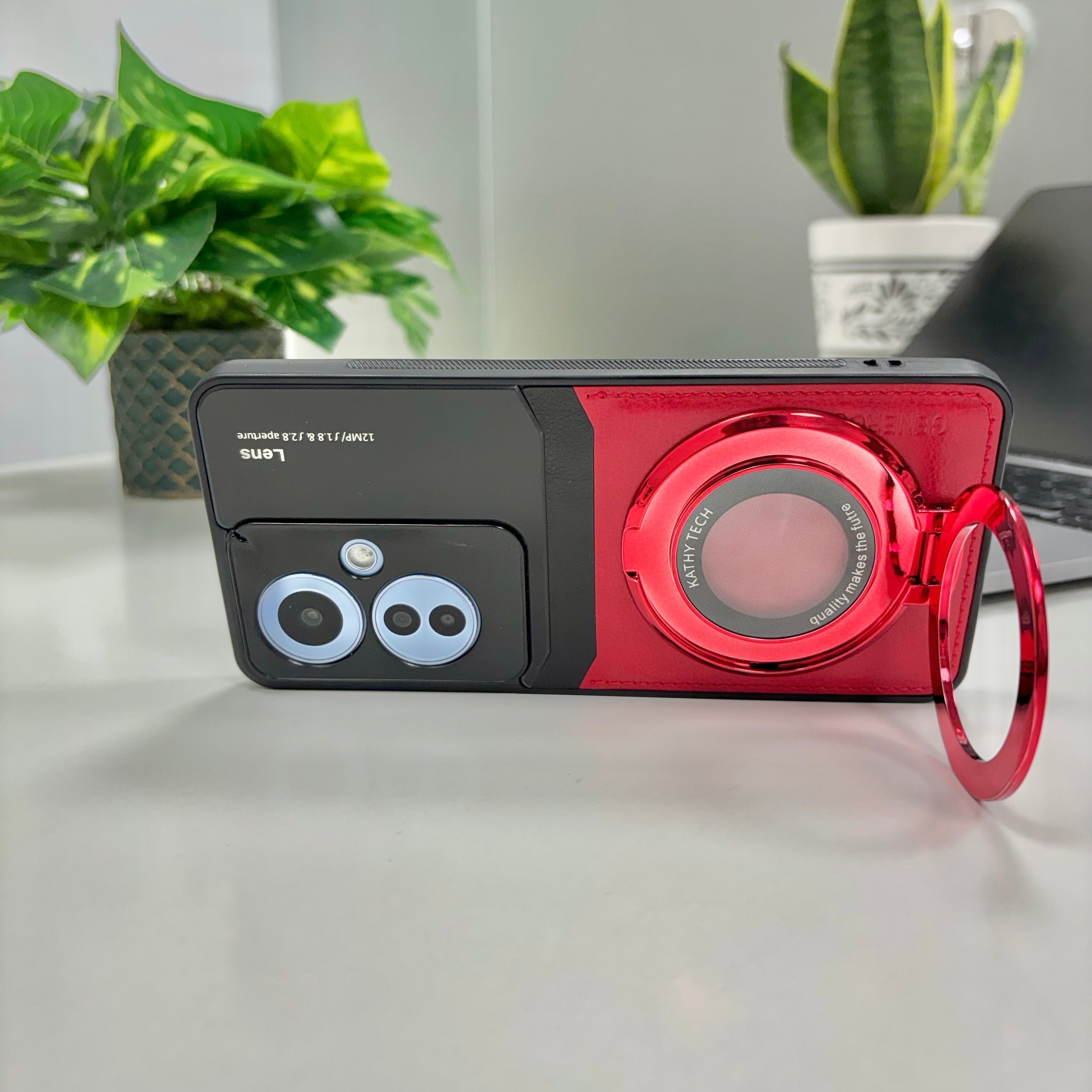 Oppo F25 Pro 5G Original Luxury Leather Lens Magnifier Ring Stand Case