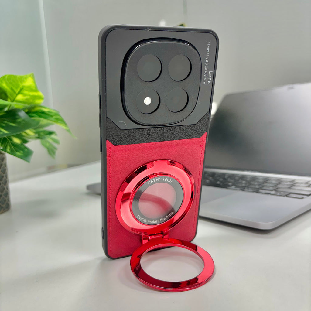 Redmi Note 14 Pro+ 5G Original Luxury Leather Lens Magnifier Ring Stand Case