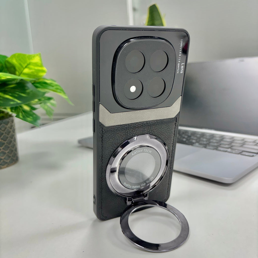 Redmi Note 14 Pro+ 5G Original Luxury Leather Lens Magnifier Ring Stand Case