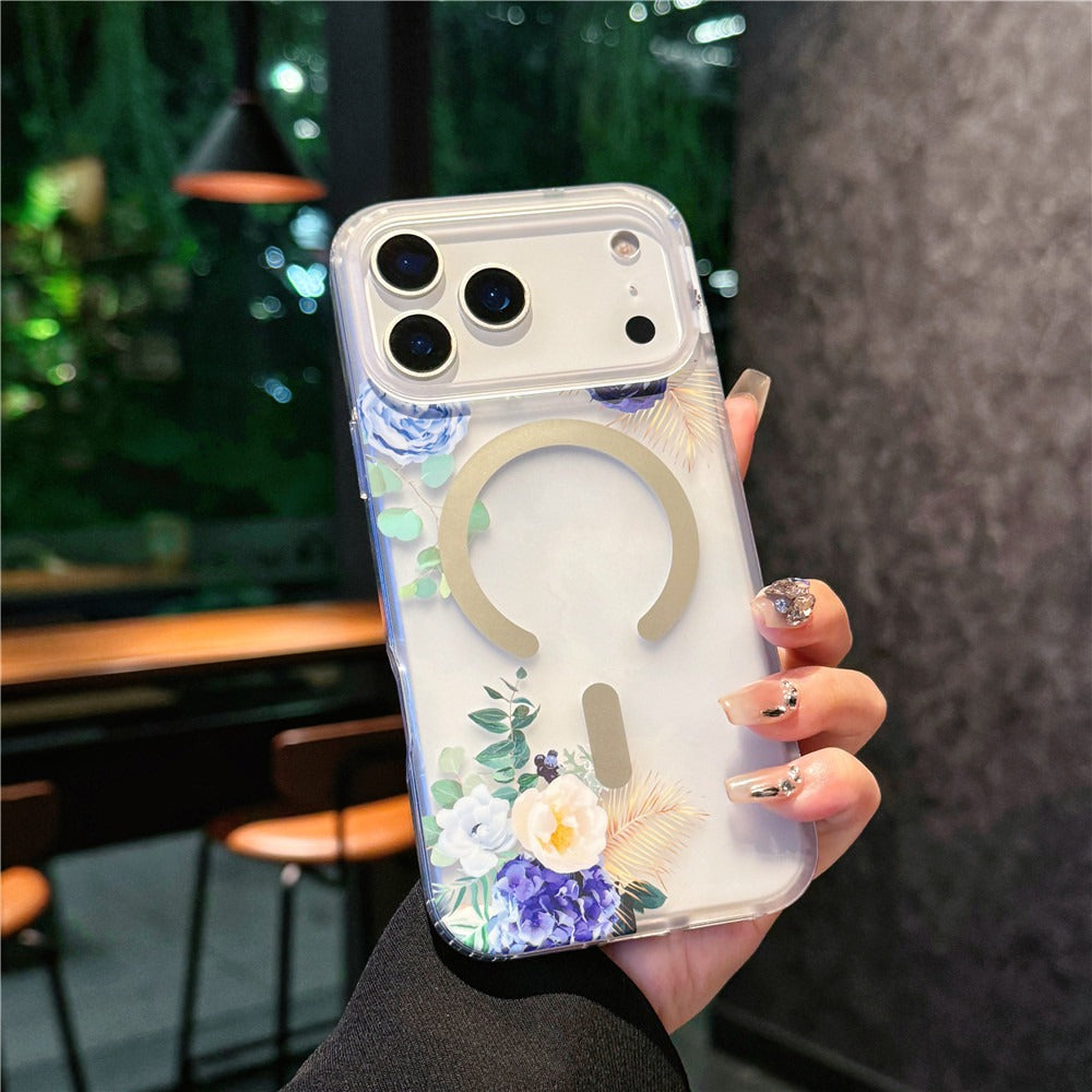 Stylish iPhone 17 Pro Max Silicone Floral MagSafe Back Case
